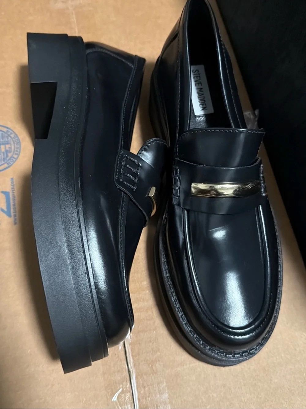 Steve Madden RODRIGO  Black Leather 2 inch Platform Loafer - Women's Size 9.5